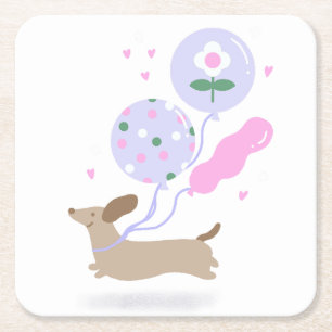 Porta-copo De Papel Quadrado Cão Cachshund Weiner Cão Cachinho Rosa