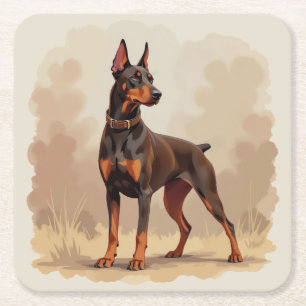 Porta-copo De Papel Quadrado Cão Doberman Pinscher Marrom Ferrugem Vermelho