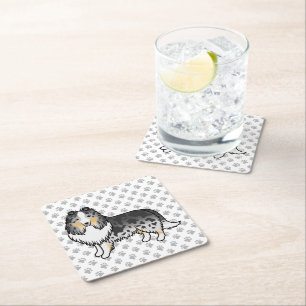 Porta-copo De Papel Quadrado Cão e patas de cartografia de Sheepdog Blue Merle