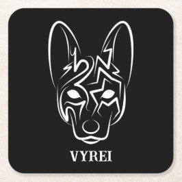 Porta-copo De Papel Quadrado Cão Negro e Tribal Branco