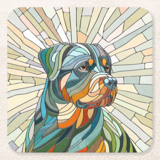 Porta-copo De Papel Quadrado Cão rottweiler - arte mosaica (Frente)