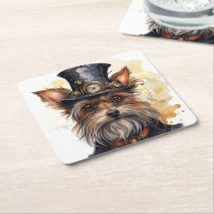 Porta-copo De Papel Quadrado Cão Yorkshire Terrier Steampunk