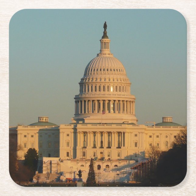 Porta-copo De Papel Quadrado Capitólio no Natal Washington DC Holiday (Frente)