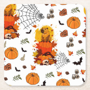 Porta-copo De Papel Quadrado Capybara Halloween. Bruxa Pumpkin.