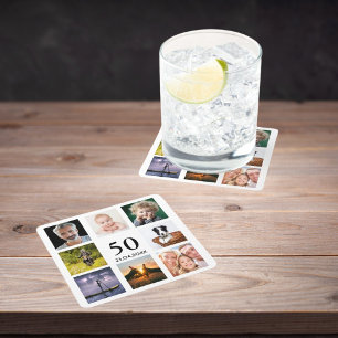 Porta-copo De Papel Quadrado cara de 50ª festa de aniversário