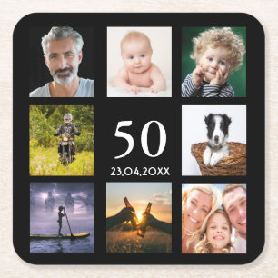 Porta-copo De Papel Quadrado cara de colagem de fotos com festa de aniversário