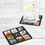 Porta-copo De Papel Quadrado cara de colagem de fotos do aniversário de 21 anos<br><div class="desc">Uma porta copos para uma festa de aniversário de 21 anos para uma cara,  celebrando sua vida com uma colagem de 8 fotos suas. Modelos para os 21 anos e uma data. Data de nascimento ou data da festa. Letras brancas coloridas. Fundo preto.</div>