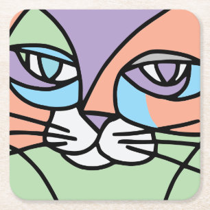 Porta-copo De Papel Quadrado Cara de gato