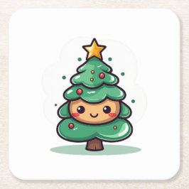 Porta-copo De Papel Quadrado Caractere de Árvore de Natal Bonita Adorável