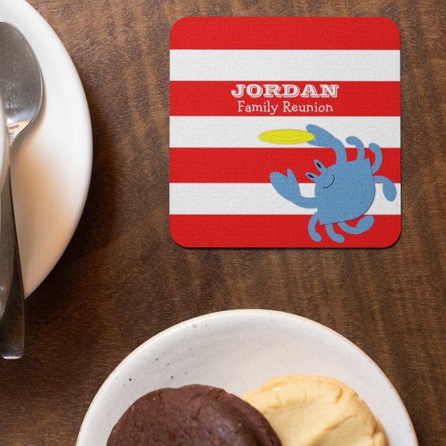 Porta-copo De Papel Quadrado Caranguejo Azul Náutico Vermelho Personalizado (Criador carregado)