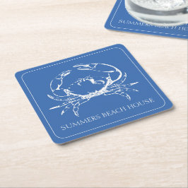 Porta-copo De Papel Quadrado Caranguejo Branco Costeiro no Azul Clássico Person
