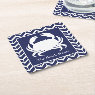 Porta-copo De Papel Quadrado Caranguejo marinho Azul e Branco Personalizar Pisc