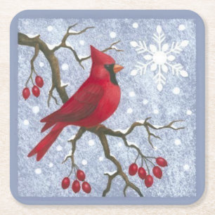 Porta-copo De Papel Quadrado Cardeal Vermelho em um Sketch de Ramificação de Ár