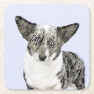 Porta-copo De Papel Quadrado Cardigan Welsh Corgi - Pintura Original para Cacho
