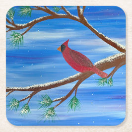 Porta-copo De Papel Quadrado Cardinal de inverno