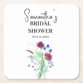 Porta-copo De Papel Quadrado Cardo Flores Roxas Chuvada de Noiva Boêmio Escocês
