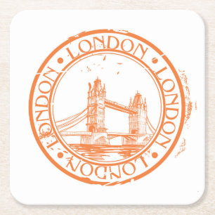 Porta-copo De Papel Quadrado Carimbo de Cancelamento do Postage de Londres