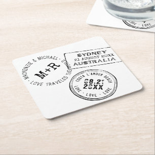 Porta-copo De Papel Quadrado Carimbo de Passaporte de TEXTO EDITÁVEL do Tema vi