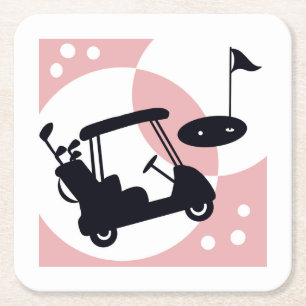 Porta-copo De Papel Quadrado Carrinho de golfe retrô preto e rosa