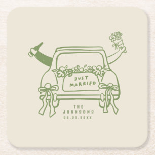 Porta-copo De Papel Quadrado Carro Casal Recém-Casado Coquette Casamento
