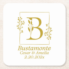 Porta-copo De Papel Quadrado Carta Botânica Dourada Moderna B   