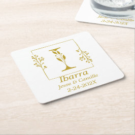Porta-copo De Papel Quadrado Carta Botânica Moderna em Ouro I