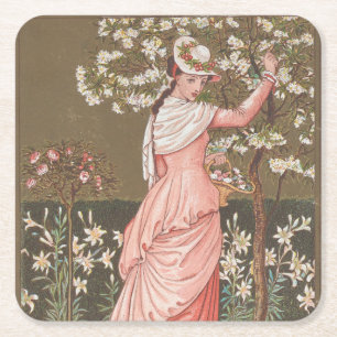 Porta-copo De Papel Quadrado Cartão Antigo de Dia dos Namorados Floral, Era Vit