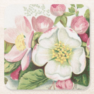 Porta-copo De Papel Quadrado Cartão de Natal Vintage Retro, Flores de Maçã