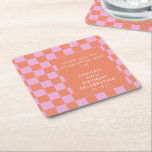Porta-copo De Papel Quadrado Cartão de Visita Cor-de-rosa Laranja Personalizado<br><div class="desc">Quadro de Controle Moderno de Fenda de Corte Geométrico Nome Personalizado de Festa de aniversário Obrigado Porta copos de Papel Quadrado Rosa e Laranja</div>