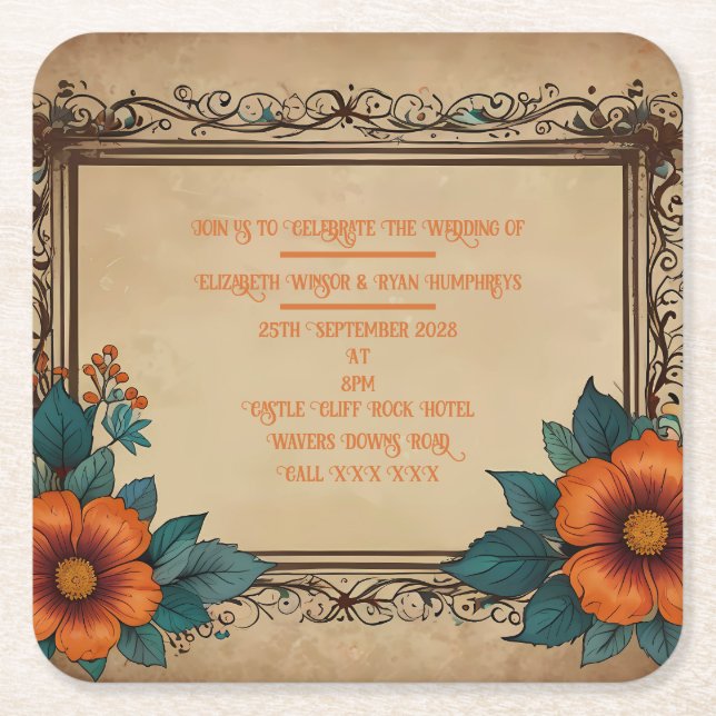 Porta-copo De Papel Quadrado Cartão Postal de Convite (Frente)