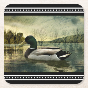 Porta-copo De Papel Quadrado Cartão-postal de Vintage Mallard Duck Weathered