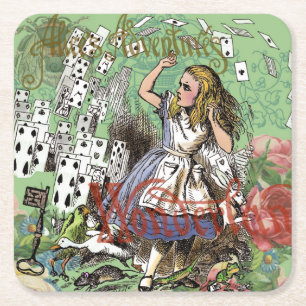 Porta-copo De Papel Quadrado cartas de aventura de alice no país das maravilhas