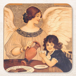 Porta-copo De Papel Quadrado Cartaz Antigo do Anjo do Chocolate Francês: Arte V