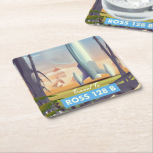 Porta-copo De Papel Quadrado Cartaz de ficção científica de Ross 128 B