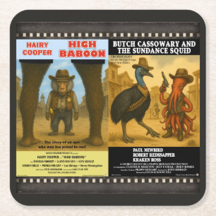 Porta-copo De Papel Quadrado Cartaz de Paródia de Filme Animal Ocidental