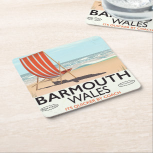 Porta-copo De Papel Quadrado Cartaz de viagem antigo de Barmouth North Wales