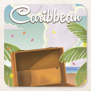 Porta-copo De Papel Quadrado cartaz de viagem clássico férias no Caribe,