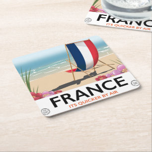 Porta-copo De Papel Quadrado cartaz de viagem da praia à beira-mar da França