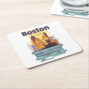 Porta-copo De Papel Quadrado Cartaz de viagem de Boston