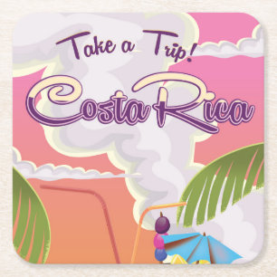 Porta-copo De Papel Quadrado cartaz de viagem de desenho animado da costa Rica.