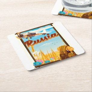 Porta-copo De Papel Quadrado cartaz de viagem de desenho animado da paisagem ag