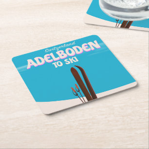 Porta-copo De Papel Quadrado Cartaz de viagem de esqui Adelboden Suíça