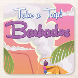 Porta-copo De Papel Quadrado Cartaz de viagem de férias em Barbados em desenho 