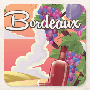 Porta-copo De Papel Quadrado cartaz de viagem de vinho vintage Bordeaux França