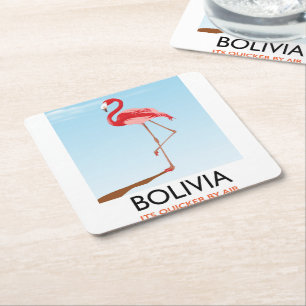 Porta-copo De Papel Quadrado cartaz de viagem do flamingo da Bolívia