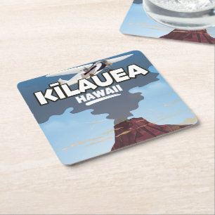 Porta-copo De Papel Quadrado Cartaz de viagem do vulcão Kīlauea Hawaii