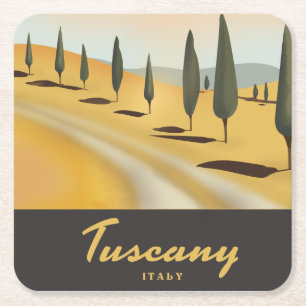Porta-copo De Papel Quadrado Cartaz de viagem estilo vintage da Toscana Itália
