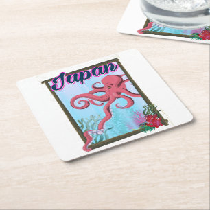 Porta-copo De Papel Quadrado cartaz de viagem estilo vintage do Japão
