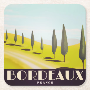 Porta-copo De Papel Quadrado Cartaz de viagem estilo vintage francês de Bordéus