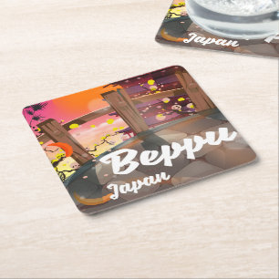 Porta-copo De Papel Quadrado Cartaz de viagem japonês Beppu